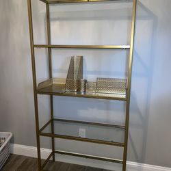 5 Tier Gold Book Shelf Glass Shelves And Desk Organizer Set