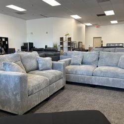 Light Gray Corduroy Sofa & Loveseat Set - Free Delivery Promo 
