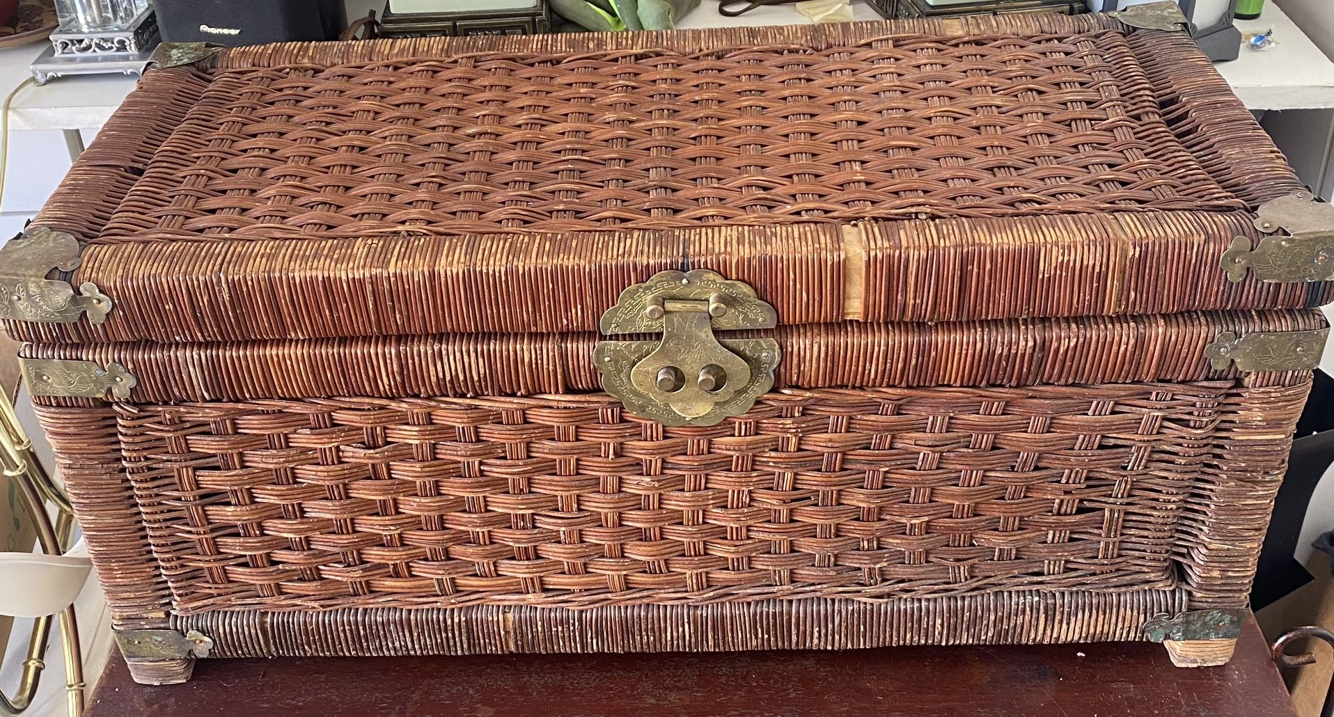 Vintage Wicker Campaign Trunk, Blanket Chest | Late 20th Century Rattan