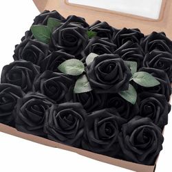 25pcs Black Artificial Roses Foam Flowers Floral Decor