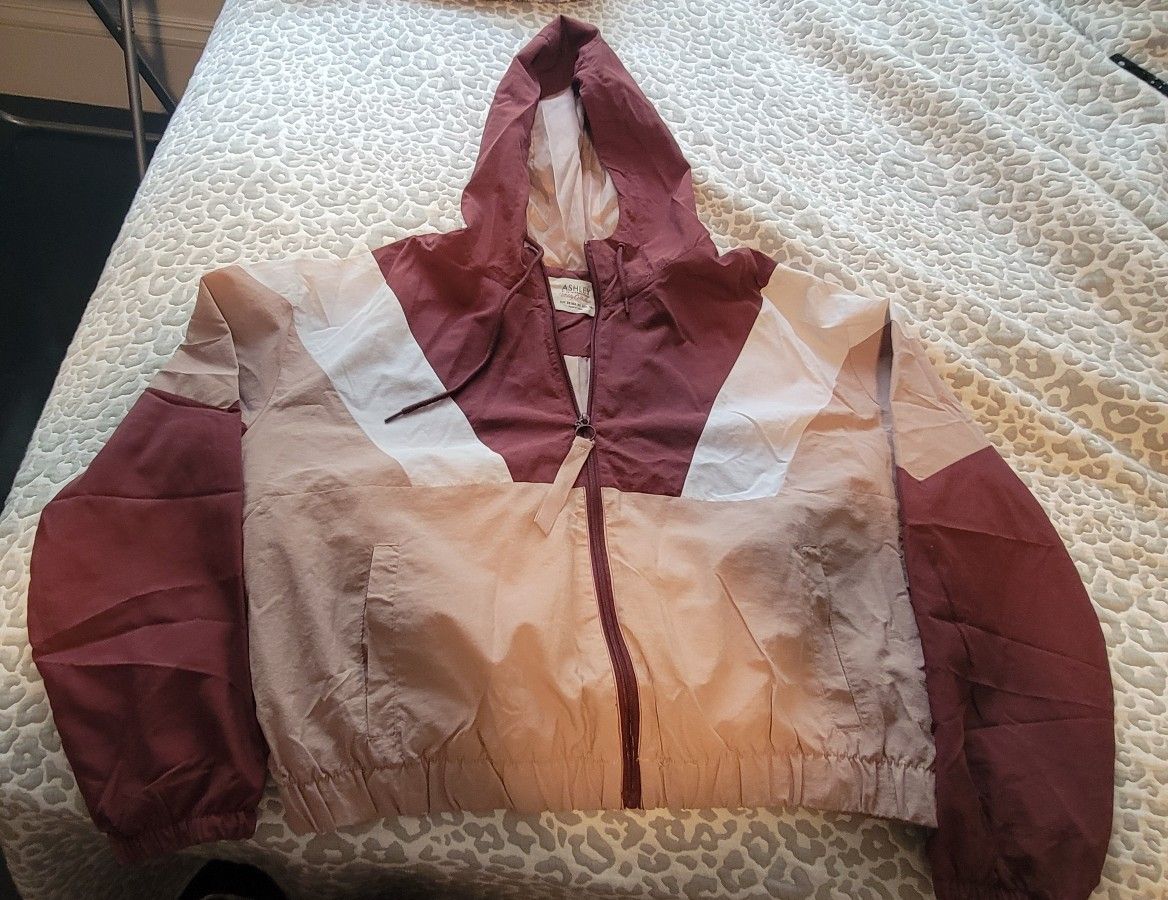 Ashley By 26 International Burgundy and Pink Windbreaket Jacket with Hood