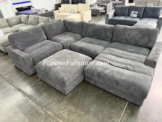 5-Piece Modular Sectional Sofa Set Oversize Deep Seating Couch Modern Contemporary Apartment Cosy Designer Grey Fabric Gray Small Living Room Big SALE