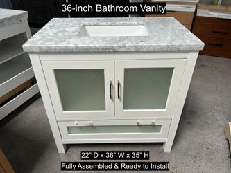 36" Bathroom Vanity with Carrara Marble Countertop & Solid Wood & Plywood Cabinet #3513