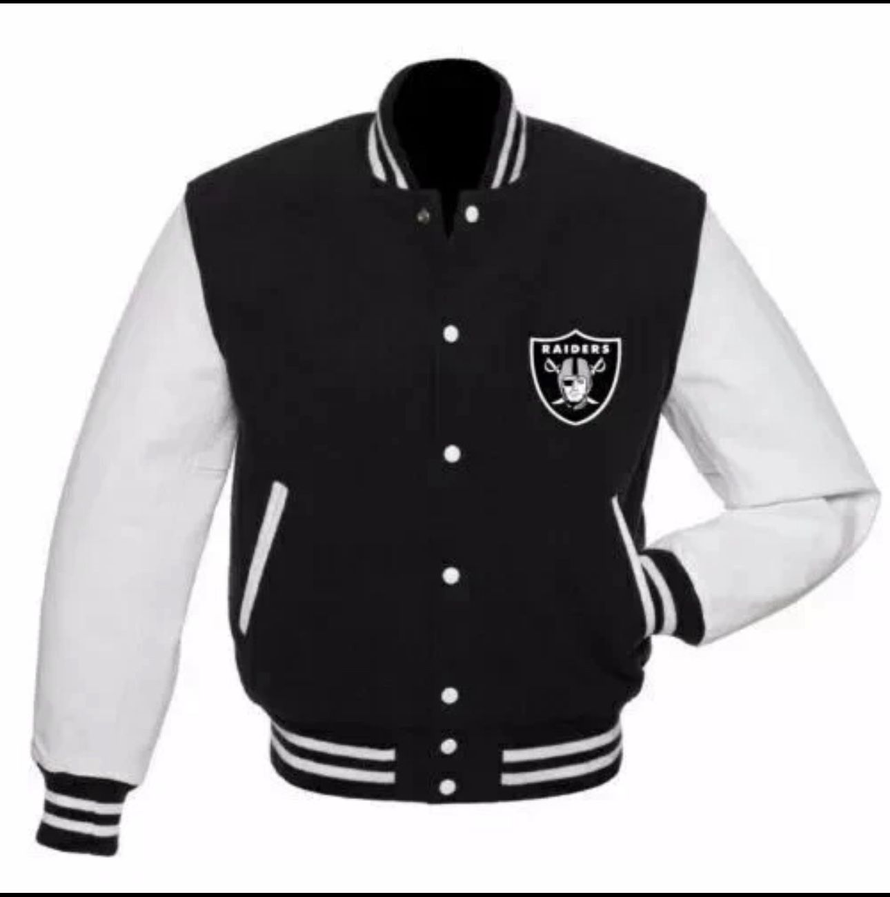 Mens Oakland Las Vegas Raiders Varsity Jacket, Leather Sleeve