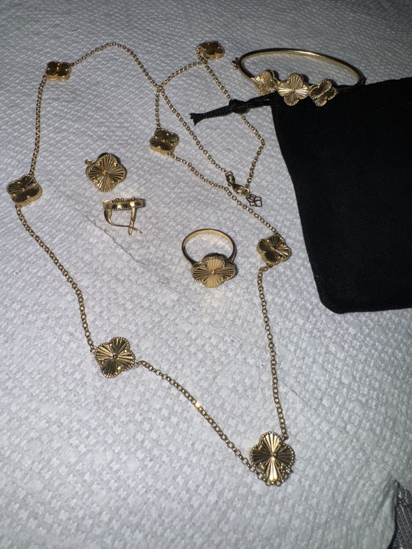Real 18K Gold Jewelry Set – 34.87g – Van Cleef Style – With Earrings