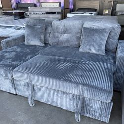 🛋️ NEW!! Reversible Sleeper Sofa Grey W/Storage STILL IN BOX 📦 