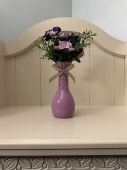 Purple Vase With Faux Greenery & Flowers 🌸 