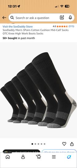 SoxDaddy Men's 3Pairs Cotton Cushion Mid-Calf Socks OTC Knee High Work Boots Socks