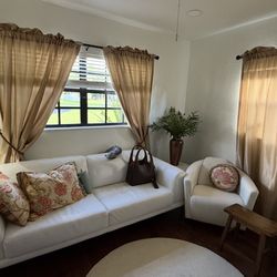 Modern White Leather Sofas (2 Available) – $350 Each / $600 Pair 