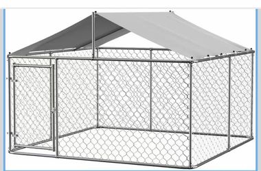 T) Heavy Duty Dog Kennel Outdoor Dog Run Chain Link Playpen Galvanized Outdoor Dog Kennel Fence Puppy Exercise Pen Dog Run Cage with UV & Waterproof C