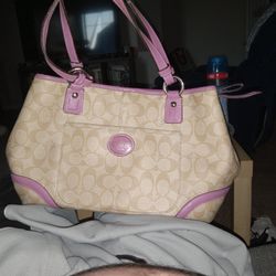 Tan And Purple Coach Purse 