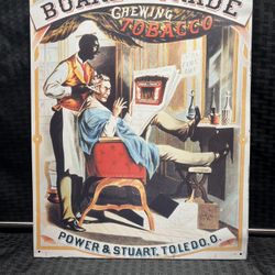 Board Of Trade Chewing Tobacco Power & Stuart, Toledo, O. Barber Shop Metal Sign 
