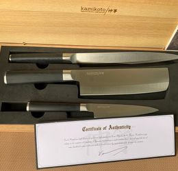 Kamikoto Kanpeki 3‑Knife Japanese Steel Set w/ Ash Wood Box