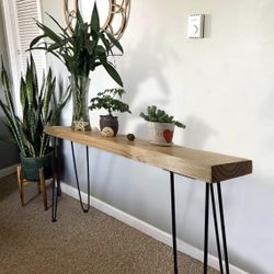 Real Wood Console Table, Hairping Legs, Live Edges Entryway Table