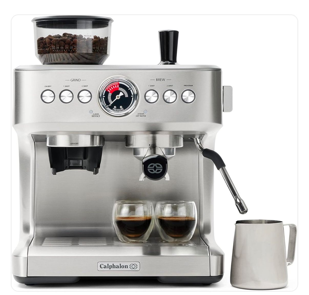Calphalon Temp IQ Espresso Machine With Grinder, Dual Thermoblock, And Milk Frother