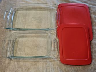 Pre-owned Pair of Pyrex Easy Grab Baking Dishes w/Handles & Lids, Clean, Nice Cond - 9x13, 7x11