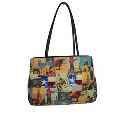 Vintage Texas Country Cover Bling Rhinestone & Sequins Fabric Colorful Purse Bag