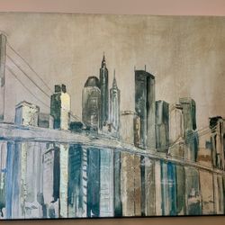 Large Framed NYC Skyline Canvas Art – 36”x24”