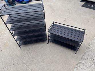 Black Metal Slatted Shoe Racks Set of 2