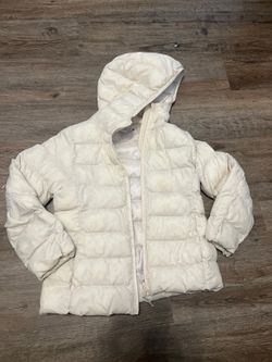 Uniqlo Kids Light Warm Padded Hooded Jacket - Off White / Ivory (Size 5-6)
