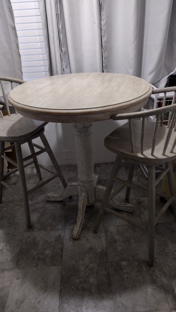 Solid Wood Farmhouse Style Table/2 Swivel Chairs