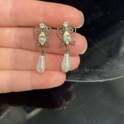 Antique Silver Pearl And Diamond Earrings 