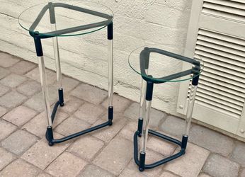 Gorgeous Pair of Lucite and Metal Glass Top Nesting Tables