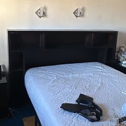 Dark Brown Head Board With Compartments Down To Sides