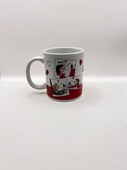 Vintage Peanuts Snoopy Love "SMAK!" Comic Strip Ceramic Coffee Mug – Red & White