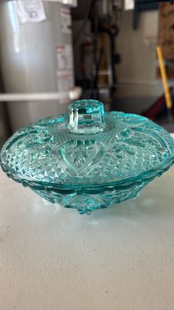 Vintage Turquoise Blue Heart & Rose Candy Dish