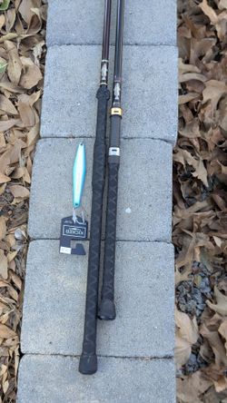 Two glass fishing rods with kicker surface iron
