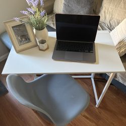 Modern White Desk with Gray Chair