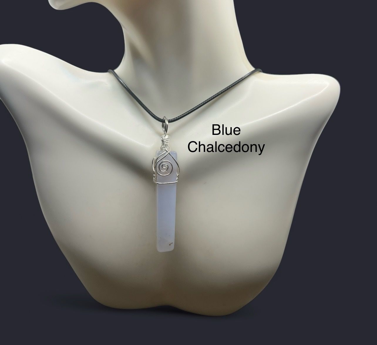 Blue Chalcedony Genuine Stone Wire Wrapped Necklace from Turkey Bc2