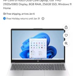 HP Core i3-N305 Octa-Core Laptop, 15.6" FHD (1920x1080) Display, 8GB RAM, 256GB SSD, Windows 11 Home