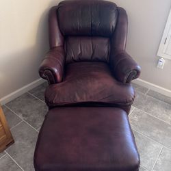 Genuine Leather Chair With Ottoman