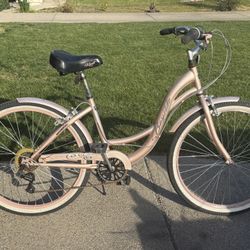 Kent 26-inch Bayside cruiser bicycle in a rose gold color