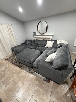 Large Gray Sectional Sofa with Ottoman