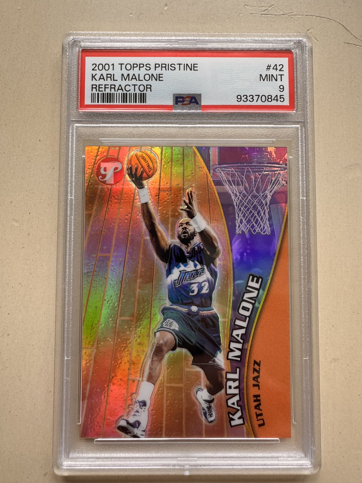 2001 Topps Pristine Karl Malone Refractor /50 #42 PSA 9 Utah Jazz