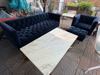 Navy Blue Tufted Velvet Sofa and Chair Set