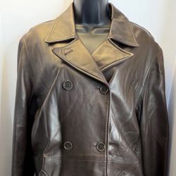 Coach Men’s Brown Leather Double Breasted Coat Jacket Made in USA (No Belt)