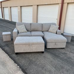 Gray 2 Piece Sleeper Sectional & Matching Lift Top Storage Ottoman ( Can Deliver For $10 )