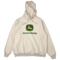 John Deere Hoodie Mens Medium M Beige Sweatshirt Pullover Outdoors Hunting NEW!