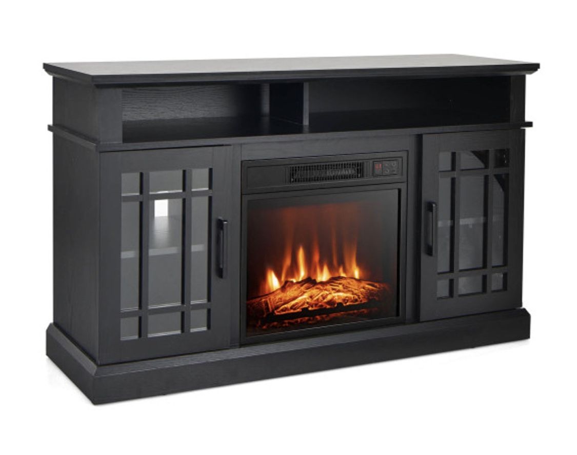 48 Inch Electric Fireplace Tv Stand With Cabinets For Tvs Up To 50 Inch-Black