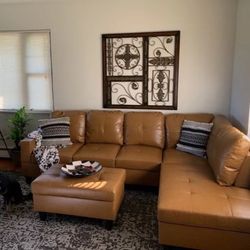 Carmel Leather Sectional Couch And Ottoman