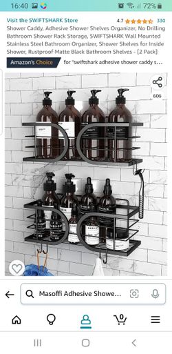 Shower Caddy, Adhesive Shower Shelves Organizer, No Drilling Bathroom Shower Rack Storage, SWIFTSHARK Wall Mounted Stainless Steel Bathroom Organizer,