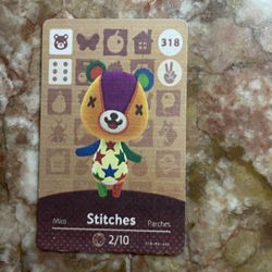 The image is of an authentic Nintendo Animal Crossing amiibo Card: Stitches 318 Series 4. 
