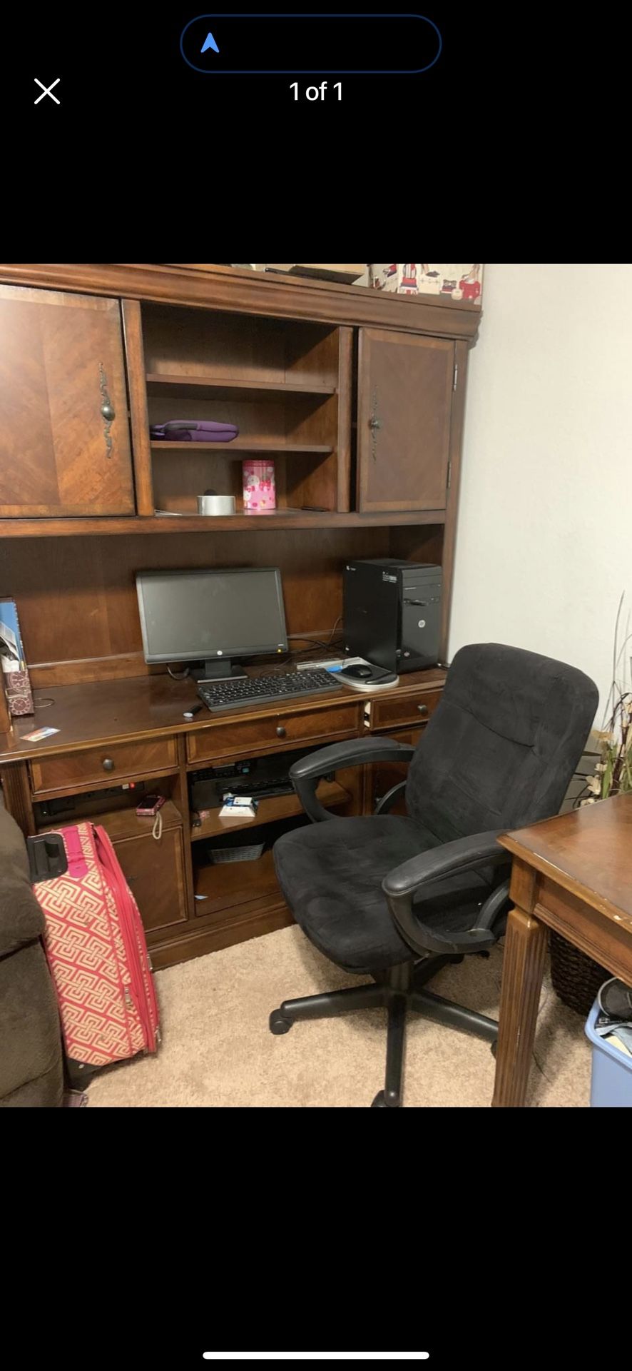 Executive style Computer Desk & Hutch. Also Side Desk With Drawer.  Made Out Of Cherry Wood