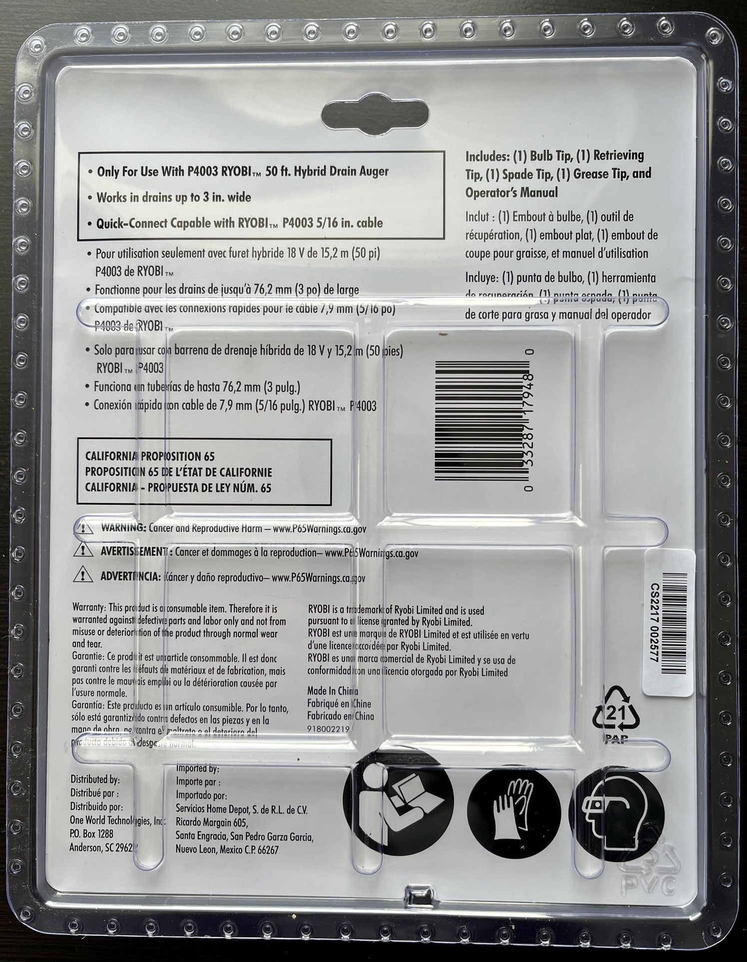 New Sealed! Ryobi Cutter Tips For Drain Auger P4003 (4Piece) A1224PK