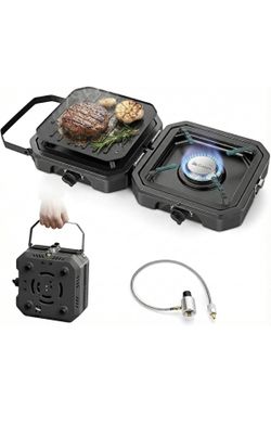 Gonex Estufa de camping de propano de 2 quemadores con plancha y rejillas, estufa de cocina plegable portátil con un total de 16,000 BTU, dos quemador