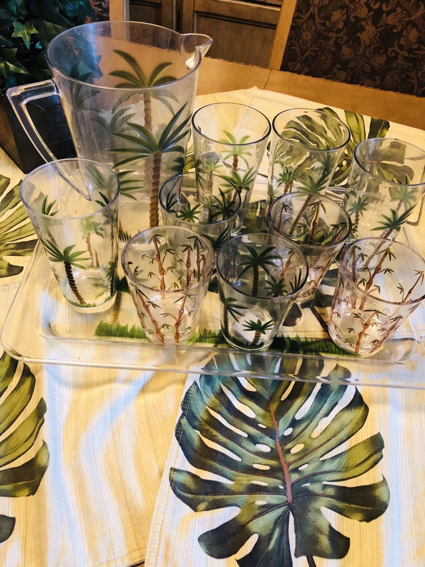 Palm Tree Acrylic Pitcher and Glasses